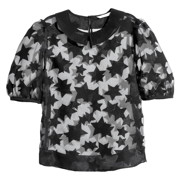 H&M Tops - H&M Black Star Pattern Sheer Blouse Womens Size 6